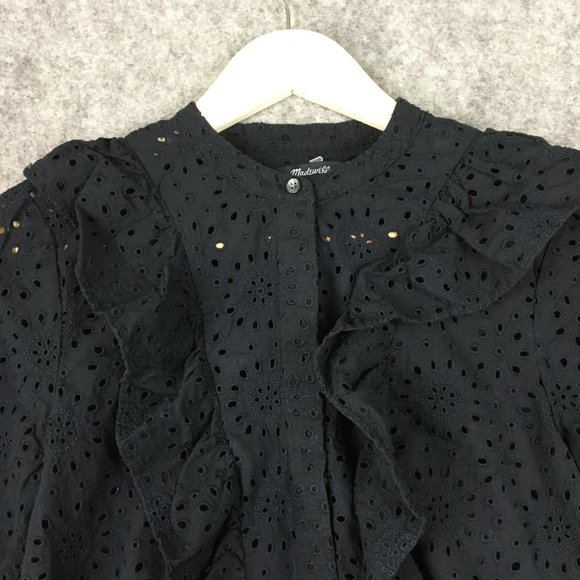 Madewell Top XS Blouse Long Sleeve Black Eyelet Ruffle Lace Career Gothic Romanc - Picture 5 of 12